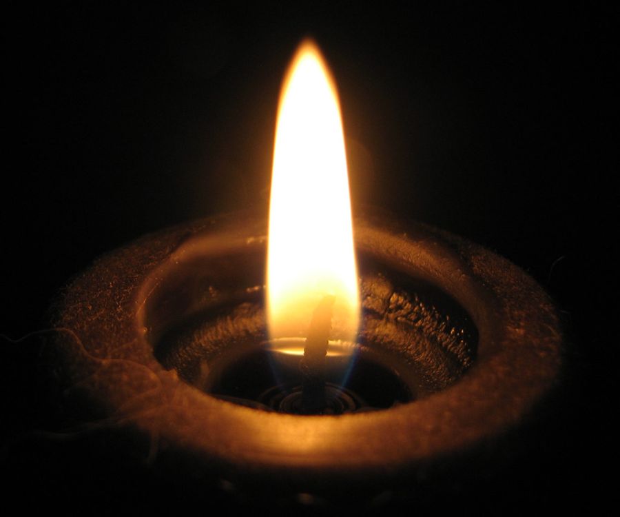 Serenity Pillar Candle, lit